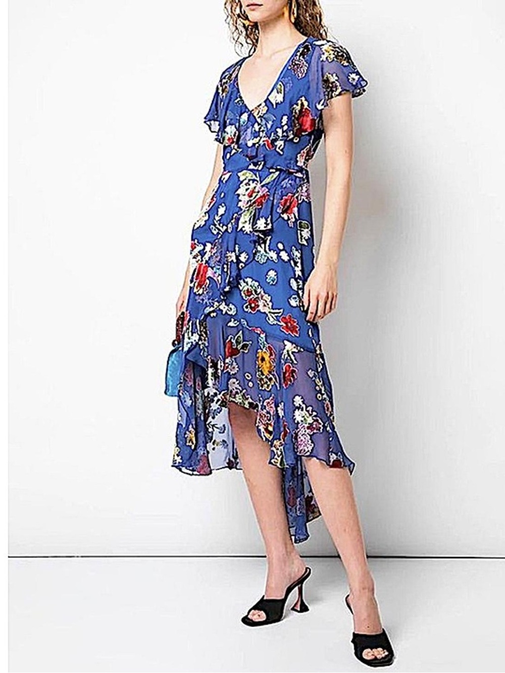 Alice + Olivia Electra Floral Silk Blend Asymmetrical Ruffle Cocktail Dress - Picture 8 of 9
